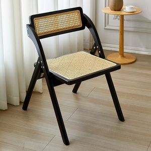 Silla Plegable de Ratán de Estilo Moderno con Respaldo de Madera Maciza, Taburete Sencillo para el Hogar, para Sala de Estar o Mesa de Comedor L094 - Product Image 4