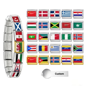 Pulsera de Acero Inoxidable de 9mm con Dijes de Bandera Nacional Italiana, Personalizable, de Moda, para Hacer Joyería DIY, Regalo, Venta Caliente - Product Image 1