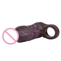 Manchon de pénis creux en silicone liquide noir pour hommes, jouet sexuel portable pour l'agrandissement du pénis, à utiliser avec un anneau pénien pour les rapports sexuels