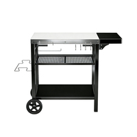 Table à roulettes Pinnovo, table de préparation alimentaire pour jardin, patio, barbecue, cuisine, plateau en acier inoxydable