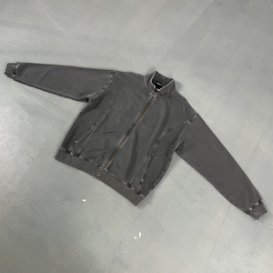 430gsm Heavyweight Cotton French Terry Hoodie Custom YKK Zipper <b>Washed</b> Patchwork DTG Embroidery Print <b>Stand</b> Collar High Quality - Product Image 1