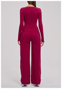 Nouveautés : Ensemble de sport 2 pièces pour le yoga et la course en extérieur – T-shirt et tenue d'entraînement personnalisée en tissu uni - Product Image 6