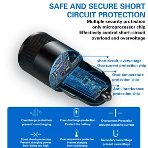 Smart 30W 3.1A USB Tipo C Cargador de coche rápido Adaptador de teléfono portátil de 2 puertos con protección OVP para uso de computadora portátil - Product Image 3