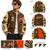 Veste universitaire en chenille brodée avec patchwork, manches en cuir et laine, patchs brodés en chenille, veste de baseball style Letterman