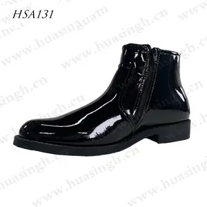 LXG,high glass black shining leather occasion parade office shoes middle-cut administrative shoes with side zipper HSA131