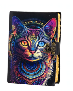 Carnet Grimoire en Cuir avec Motif Chat Celtique, Papier à Bords Frangés, Style Gothique Vintage, Journal de Sorcière, Cahier de Croquis, Cadeau - Product Image 1
