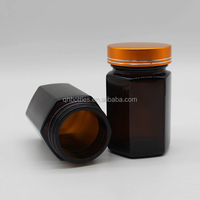 Bouteille en verre ambré personnalisée de 180 ml, 280 ml, 380 ml en verre massif, matière première, pour emballage de suppléments vitaminiques, avec couvercle électroplaqué pour capsules