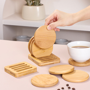 Wanuocraft đế lót ly tre cổ điển 4/6 mảnh Đặt nắp giữ Bàn cà phê đĩa trồng cây thân thiện với môi trường bảo vệ mặt bàn - Product Image 5