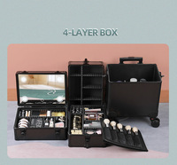 Coffret de maquillage professionnel 4 en 1 Grand miroir Led Trousse de maquillage cosmétique Boîte de voyage en aluminium avec lumière