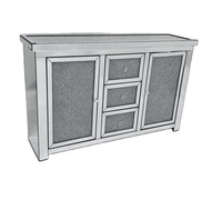 Meuble de rangement moderne de luxe en verre miroir et MDF, avec deux portes, effet diamant éclatant argenté, pour la maison (vente en gros)