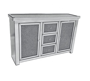 Credenza Moderna di Lusso in Vetro Specchiato Argento con Diamanti Frantumati e MDF, Due Ante, Arredamento per la Casa - Product Image 6