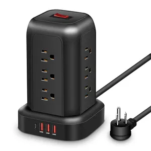 Official Household 4 Usb Port 12 Ac Outlets Cord Tower Power Strips Port Extension Cord Socket
