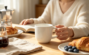 Mug à café en céramique HARVIT classique avec motif en relief « Une tasse de bonheur », portable/réutilisable - Product Image 1