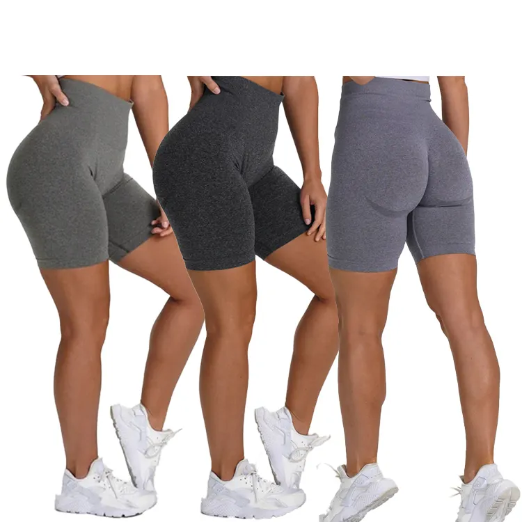 Benutzer definiertes Logo Nahtlose Leggings Frauen Nylon Laufen Fitness Sport Yoga Gym Biker Shorts Booty Scrunch