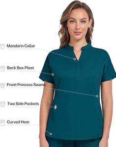 Uniforme da donna personalizzata di alta qualità in blu caraibico Design alla moda per le uniformi mediche di cura direttamente dalla fabbrica - Product Image 2