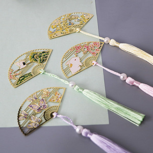 Elegante Marcador Metálico en Forma de Abanico con Borla y Perla, Artesanía Oriental en Esmalte, Papelería Creativa, Regalo de Recuerdo para Mujeres - Product Image 4
