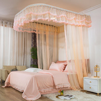 Moustiquaire de lit de luxe suspendue au mur en forme d'arc en U avec cordon de serrage et rail de guidage, style princesse