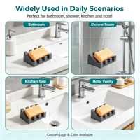 Porte-savon et porte-éponge en silicone moderne, étanche et auto-drainant avec plateau de drainage pour salle de bain, douche et évier de cuisine