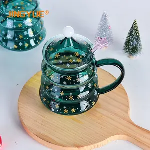 도매 크리스마스 트리 붕규산 절연 클래식 수제 에스프레소 커피 더블 벽 유리 컵 핸들