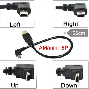 Mini câble USB 2.0 à Angle droit/gauche, cordon de raccordement vers le bas et à Angle droit