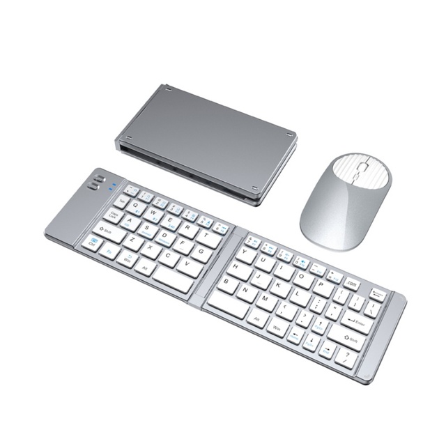 Travel-Friendly Mini Keyboard Foldable Wireless Keyboard and Mouse Combo 2.4G & Bt Connectivity for I.Pad Tablets and Laptops