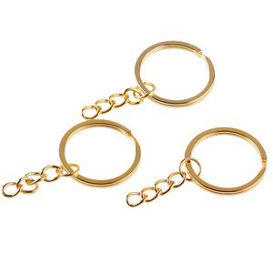 Gold Plated Brass Keychain 30mm Round <b>Ring</b> With Chain Hard Wearing Metal <b>Key</b> Chain Cord <b>Accessory</b> - Product Image 2