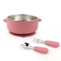 Bol d'alimentation rond en silicone pour bébé avec base antidérapante, résistant à la chaleur, anti-fuite, ensemble d'ustensiles en boîte