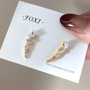 Boucles d'oreilles clous en zircon plaqué or 18 carats, forme poire goutte d'eau, bijoux classiques pour femme, pour mariage - Product Image 6