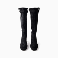 Bottes hautes vintage pour femmes en daim à plateforme et talon épais avec boucle, personnalisables (OEM/ODM), faible MOQ, vente en gros, pour soirées