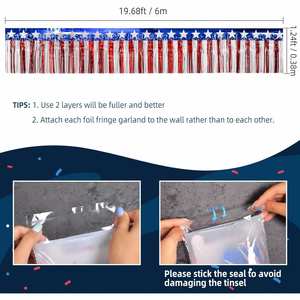 Long Red White Blue Rain PET Curtain Flag Tassel Flower Detail Durable Outdoor American Independence Day <b>Decoration</b> Resort - Product Image 4