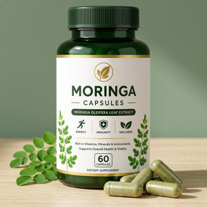 Capsules de feuilles de Moringa Oleifera pures, 60 unités, complément alimentaire naturel à base de plantes de qualité supérieure, extrait naturel de feuilles de Moringa, 60 capsules - Product Image 1