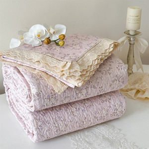 Nouvelle collection : Parure de <span class=keywords><strong>lit</strong></span> trois pièces en coton <span class=keywords><strong>matelassé</strong></span>, style coréen, motif floral frais, personnalisable, toutes saisons, avec taie d'oreiller en dentelle - Product Image 5