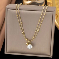 Collar de Acero Inoxidable Chapado en Oro Resistente al Agua con Diseño de Estrella de Mar y Concha de Doble Capa para el Verano