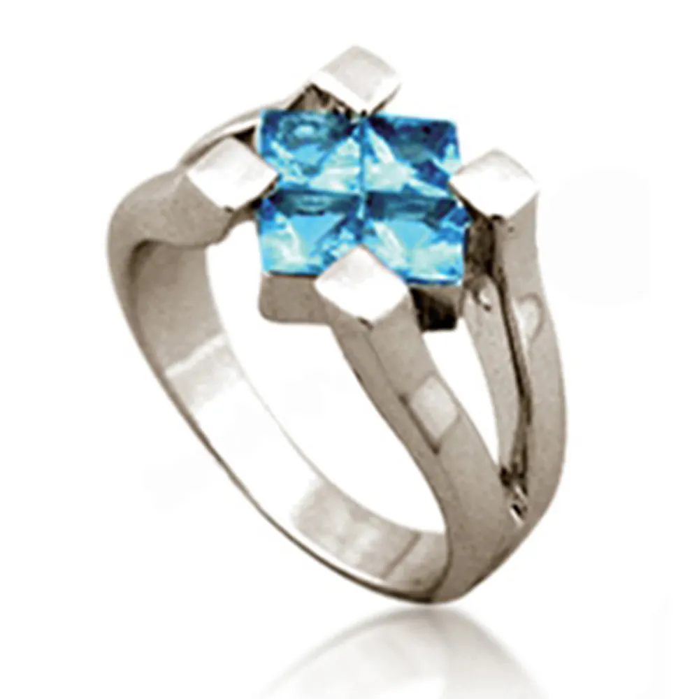 Blue Sapphire Zilveren Vierkante Steen Solitaire Ring Instellingen