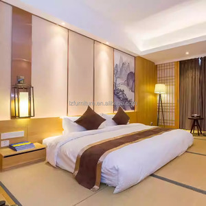 Hotel Bedroom Furniture Set Complete King Bed with Upholstered Headboard Wall Panel Nightstand TV Unit <b>Wardrobe</b> For 3 Star Hotel - Product Image 4