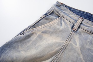 Pantalones Cortos Bermuda de Mezclilla Rectos para Hombre, Estilo Retro, con Textura Mármol Completa, Bordado Cursivo Personalizado y Cierre de Botón Metálico - Product Image 5