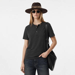 T-shirt en coton à col <span class=keywords><strong>Henry</strong></span>, manches courtes, style <span class=keywords><strong>Old</strong></span> Money, nouvelle collection Printemps/Été 2026, décontracté, coupe ample, couleur unie - Product Image 3