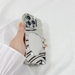 Funda de teléfono con espejo de moda para iPhone 15 16, carcasa de lujo con ondulación de agua para <span class=keywords><strong>apple14</strong></span> PROMAX, funda de teléfono de lámina plateada para 13 pro Wave - Product Image 5