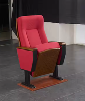 Chaise de théâtre rotative rembourrée en tissu rouge élégant et pratique avec bureau en bois rabattable pour auditoriums et conférences