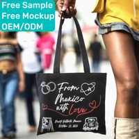 Sac à main réutilisable en toile de coton noir promotionnel pour les femmes du Mexique avec amour, nouvel arrivage
