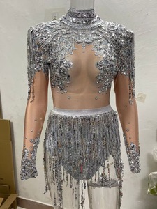 Costume de scène sexy moulant en polyester 100% avec franges dorées pour adultes, danse <span class=keywords><strong>latine</strong></span>, Europe et Amérique - Product Image 6