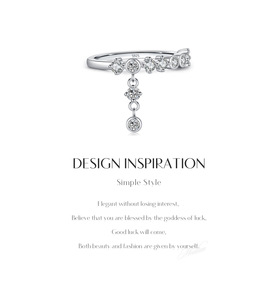 Women's 925 Silver Round Zircon Tassel Engagement Ring Romantic Prong Setting Rhodium Plated Jewelry - Product Image 6