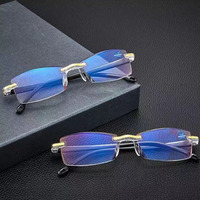Lunettes de lecture sans monture serties de diamants, anti-lumière bleue, sans monture, pour hommes et femmes, lunettes intégrées pour personnes âgées