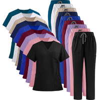 Ensemble de blouses médicales tendance à col en V avec pantalon droit extensible – Uniformes d'infirmière pour clinique
