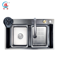 Évier de cuisine multifonctionnel à cuve unique en acier inoxydable 201 avec robinet cascade effet pluie