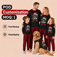 Ensemble de pyjamas assortis pour la famille, motif écossais noir, avec chapeau de Père Noël personnalisé, taille élastique, en polyester écologique, pour hommes et femmes