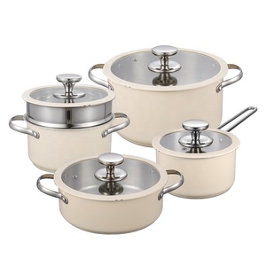 Venta al por mayor de moda personalizada de colores de acero inoxidable 304 utensilios de cocina pintura de cerámica cazuela cocinar sopa caliente olla juegos de utensilios de cocina - Product Image 1