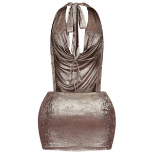 Hot Selling New Sexy Eco-Friendly Lace Natural Woven Bodycon Halter Neck Backless Sleeveless Dress Women's Daily Wear - Product Image 4