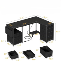 Bureau ergonomique en forme de L pour ordinateur portable avec espace pour imprimante Grande table de bureau d'angle avec tiroirs et étagère