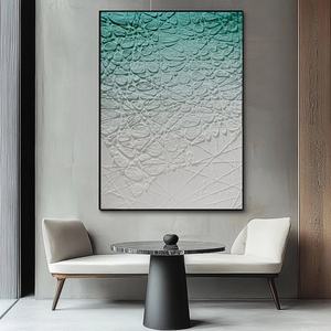 Peinture abstraite Wabi Sabi verte sur toile, art mural 3D, art mural contemporain pour la décoration moderne de la maison et de la galerie - Product Image 1